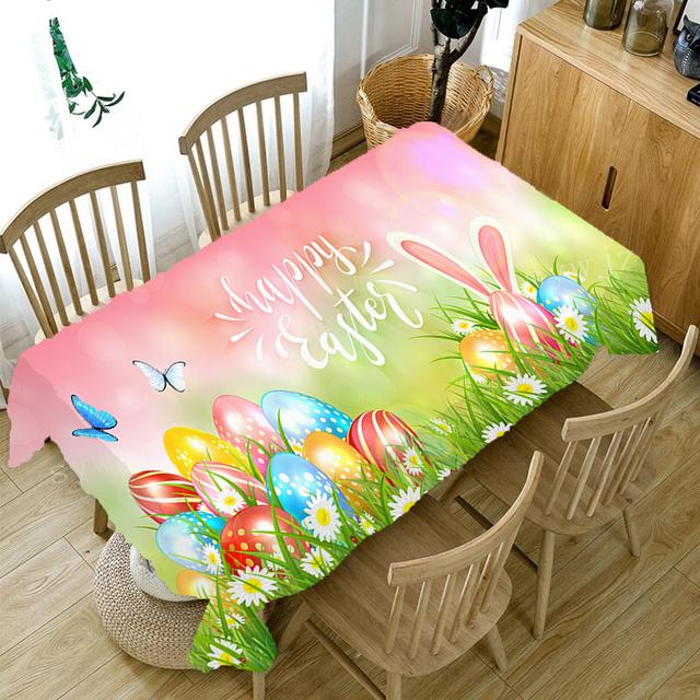 Egg Bunny Print Bordsduk Glad påsk Bordsduk Fest Thanksgiving Julfest Bord Semesterdekoration Tillbehör