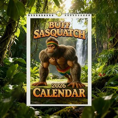 Yousheng 2026 Wall Calendar Funny Sasquatch Fitness Calendar 12 Month Calendar Humorous Gym Themed Gag Gift for Men Cryptid Fans Fitness Lovers
