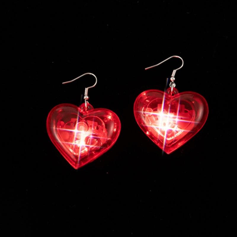 Fashion LED Lights Dangle Earrings Light Up Heart Drop Earring Unique Valentines Charm Hook Earrings Statement Jewelry