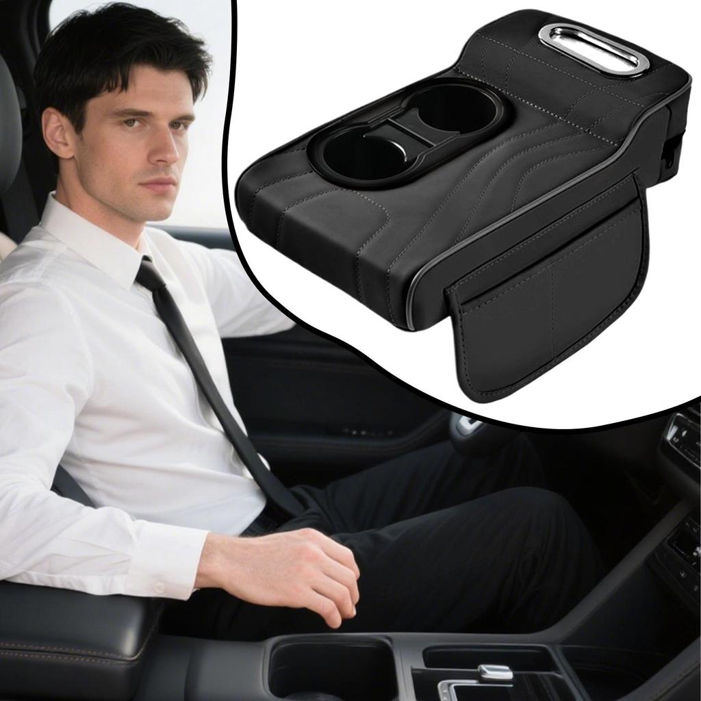Arm Rest Cushion For Car Car Armrest Heightening Pad With Tissue Box 2 Cup Holder For Women Driver Automotive Interior