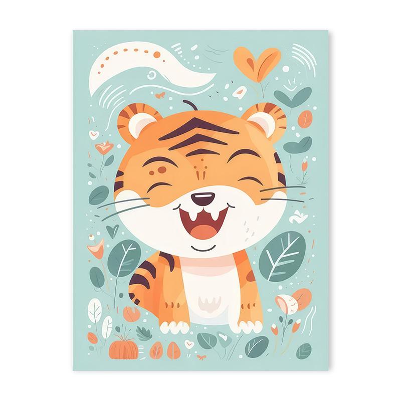 Cartoon Lion Giraffe Fox Nursery Wall Art Print Poster Baby Bedroom Cute Animal Canvas Painting Modern Room Aesthetic Decoration