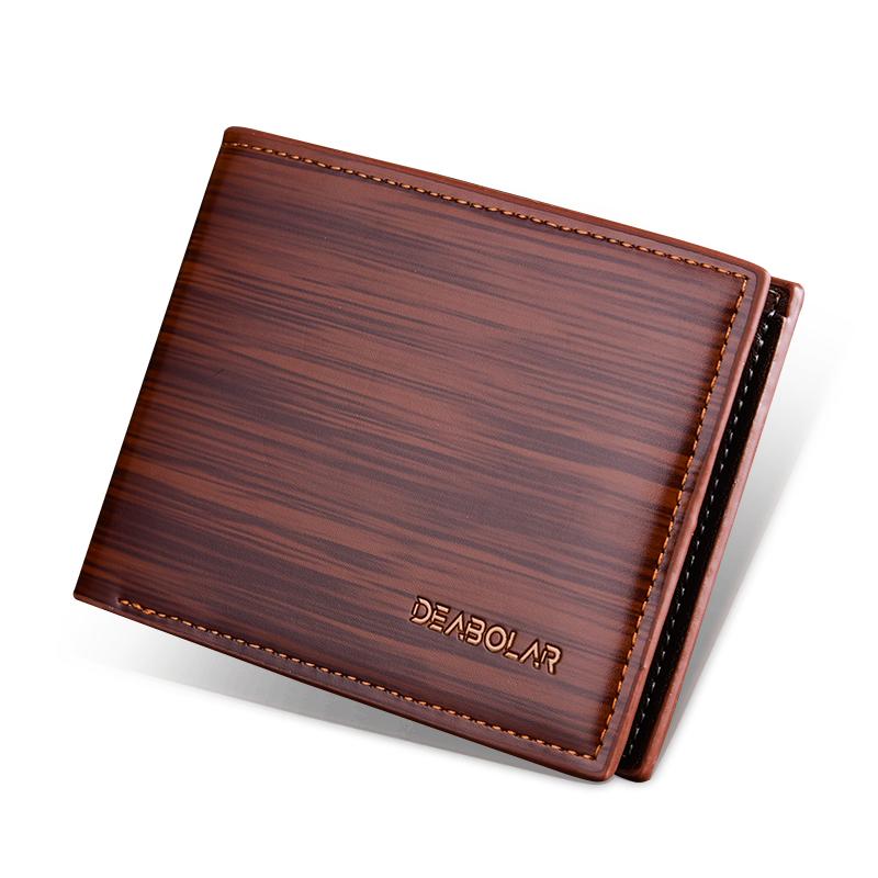 Men Short Style Wallet Glossy Wood Grain Fashion Multi Card Wallet Card Holder Business Folding Wallet