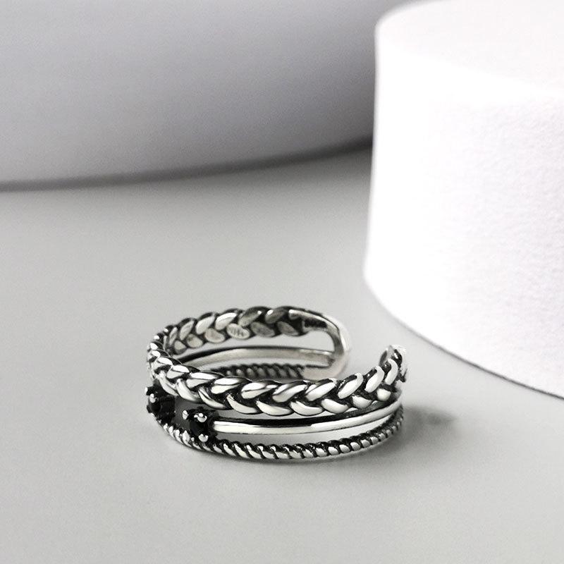 S925 Silver Ring Women's Fashionable Thai Silver Multi-layer Diamond Ring Personalized Twist Wide Face Exaggerated Index Finger Ring