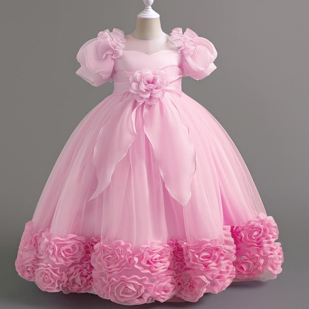 Girls' Princess Dress - European & American Floral Birthday Gown, High-End Host and Piano Performance Costume