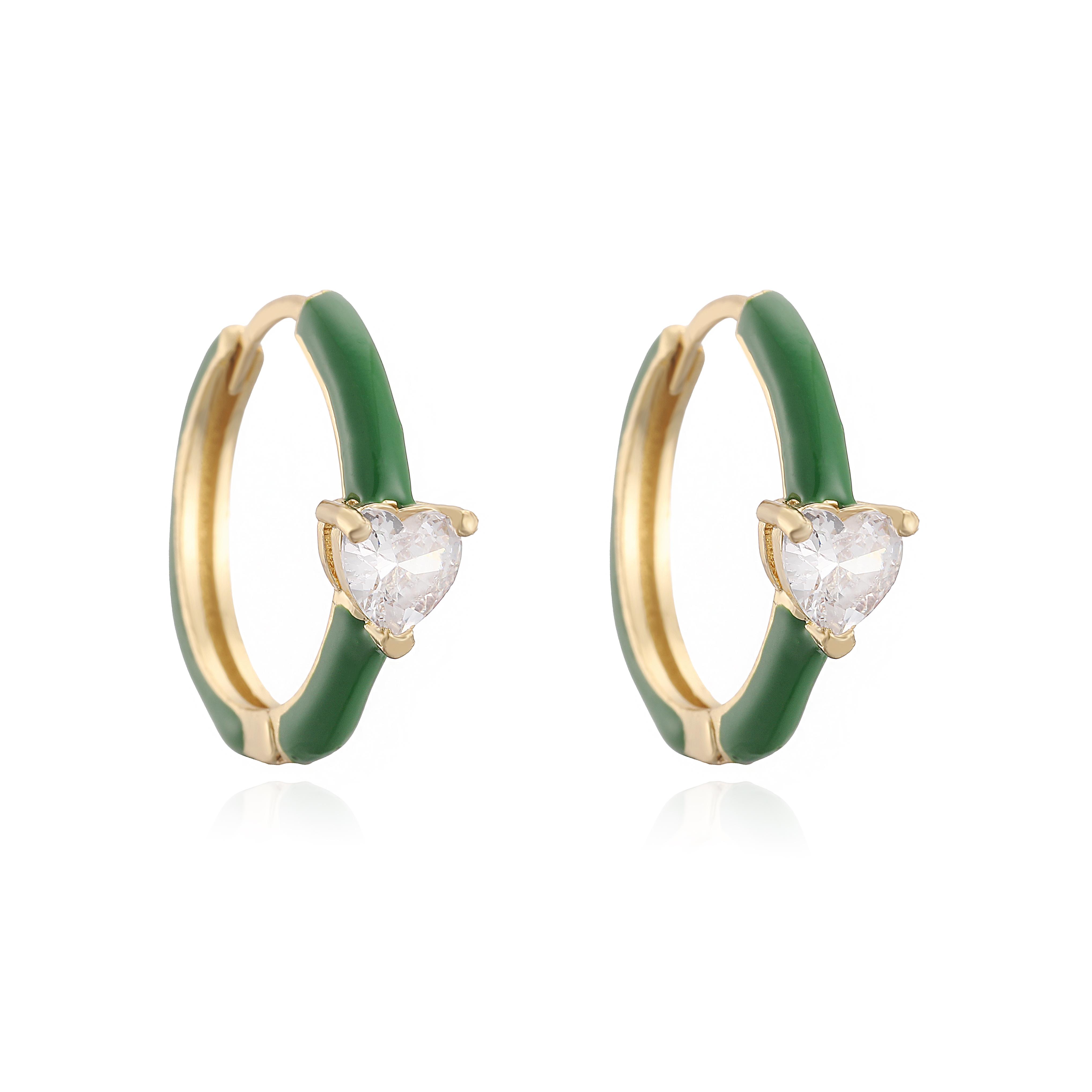 

Candy Color Glazed Dopamine Color System Heart-shaped Zircon Ear Hoops Gold-plated Enamel Women s Earrings Wholesale зелёный
