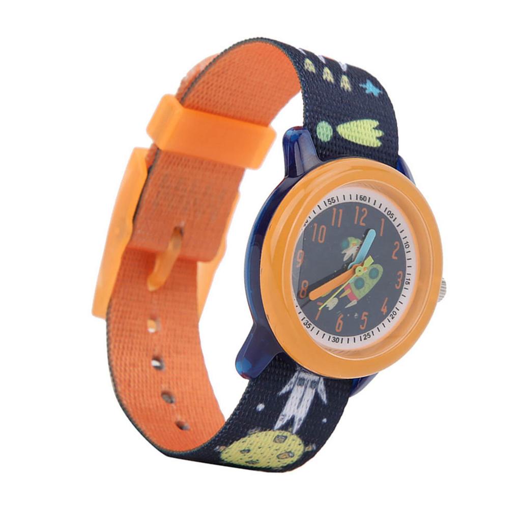 Children Watch Cartoon Pattern Waterproof Ribbon Strap Quartz Children WatchOrange