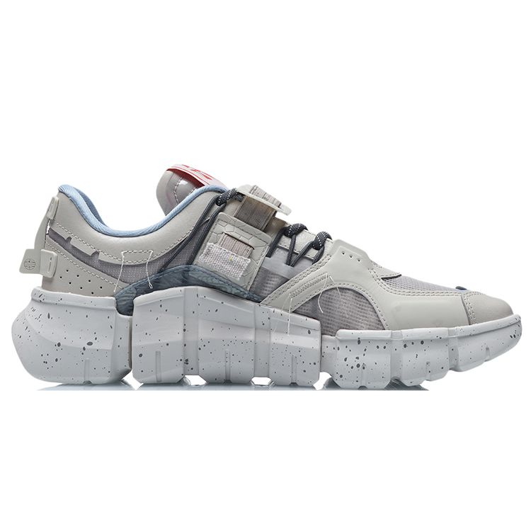 Li Ning CF Fabric Mesh Shock Absorbing Wear Resistant Breathable Lightweight Low Top Casual Shoes Unisex Casual Shoes Silver-Fish-Gray AGLR111-1