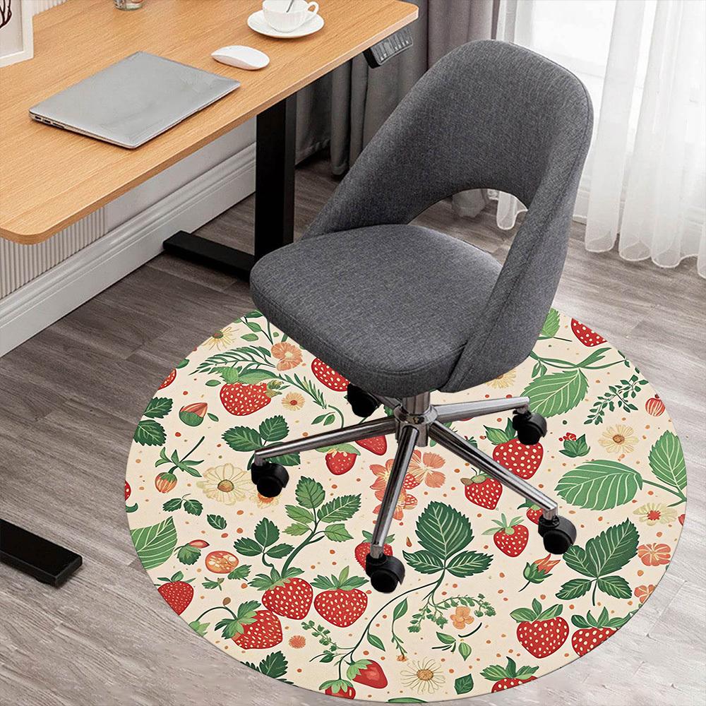 1pc strawberry floral Round Chair mat Area Rug - Non-Slip, Floor Mat for Office, Bedroom, and Indoor Decor c1118170