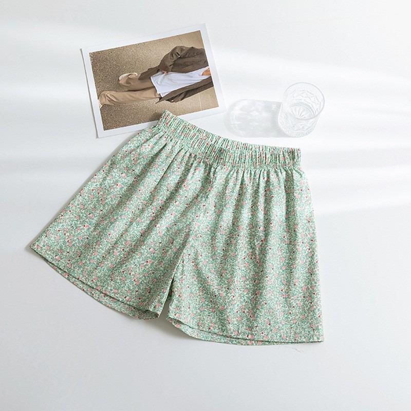 Summer Home Checkered Small Floral Shorts Thin Fresh Sports High Waist Thin Wide Leg Loose Casual Pajama Pants Women