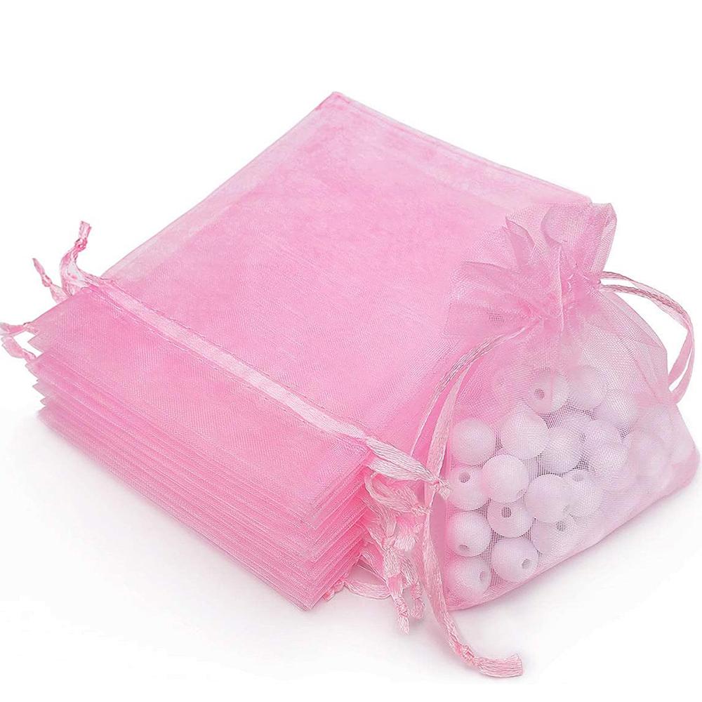 

100Pcs Organza Bags 7x9cm Drawstring Mesh Jewelry Packaging Pouches Wedding Party Christmas Favor Candy Gift Bags 7x9cm&Non рожевий