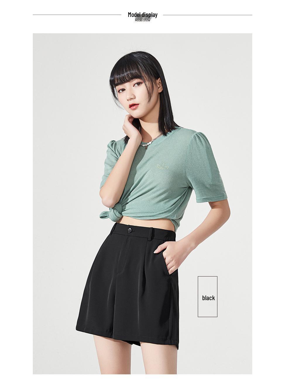 

2024 Women s Plus Size High Waist Black Wide Leg Three-Quarter Length Casual Shorts 3XL 155-165 cm чёрный