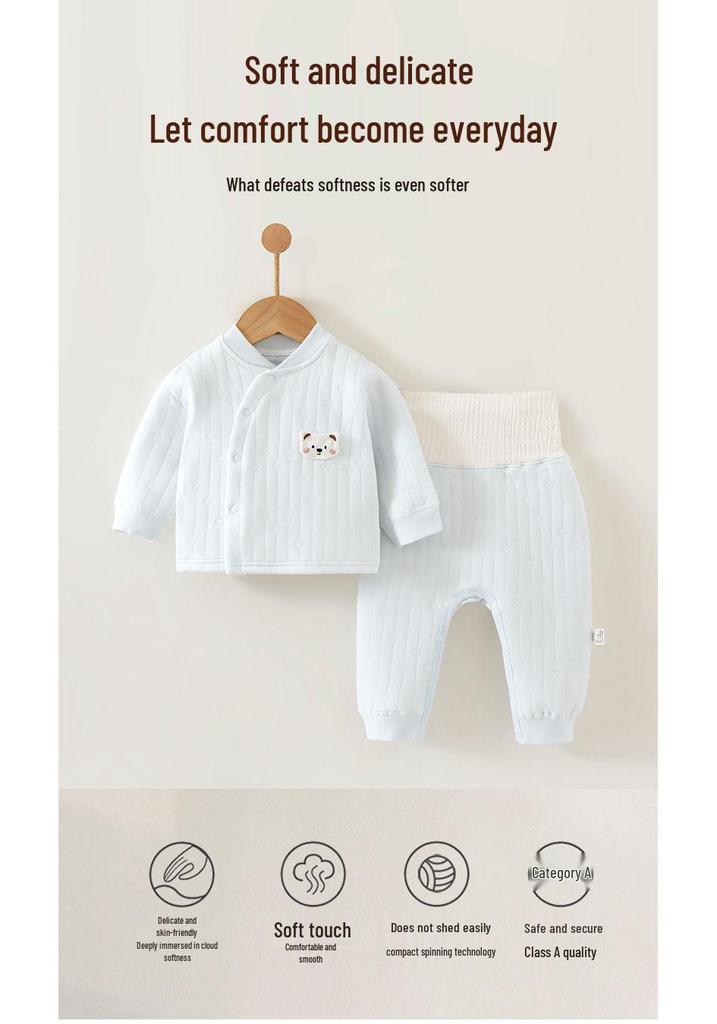 Herbst- und Winterkleidung für Babys: Dreilagiges warmes Set mit hoher Taille, gepolstertem Neugeborenen-Oberteil & Hose