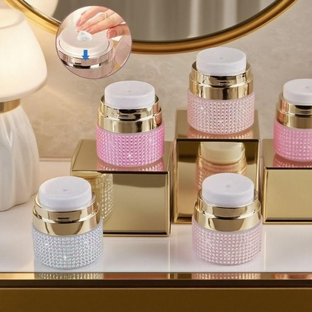 Luxury Rhinestone Cream Lotion Jar Vacuum Pump Face Cream Dispenser Cosmetic Cream Bottle Travel
