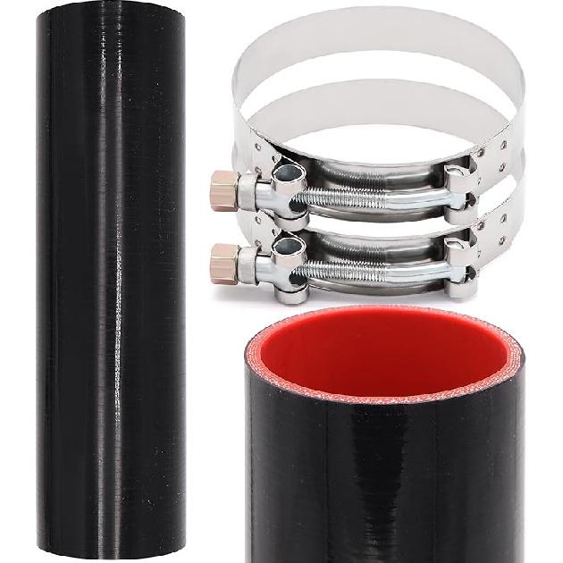 ID 3Inch 4-Ply Straight Coupler Silicone Hose 5Mm Thickness 12Inch Length With 2 X Stainless Steel T-Clamps (3Inch(76Mm))