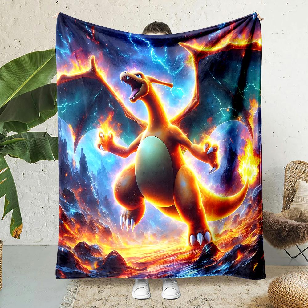 1PC Japanese Cartoon Pokemon Charizard Dragon Fluffy Soft Flannel Blanket Sofa Adult Blanket Office Lunch Break Blanket Gift