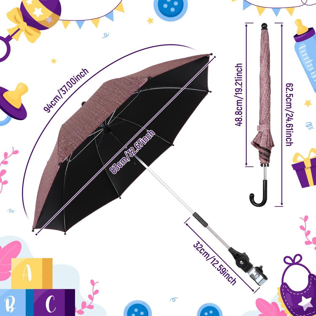 33" Baby Pram Umbrella, Stroller Umbrella with Adjustable Fixing Clamp, Sun Cover for Bike