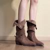 In Stock: Women's Wasteland-Style Mid-Calf Western Boots with Desert Chunky Heel, 25 Styles, Slimming Fit, Belt Buckle, Two-Way Wear.
