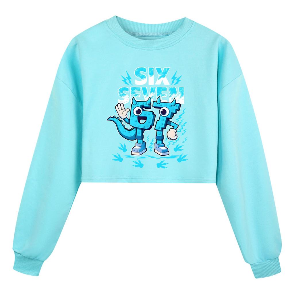 5192 Kinder Mädchen Steal a Brainrot 67 Six Seven Bedrucktes Lässiges Langarm Rundhals Sweatshirt Top