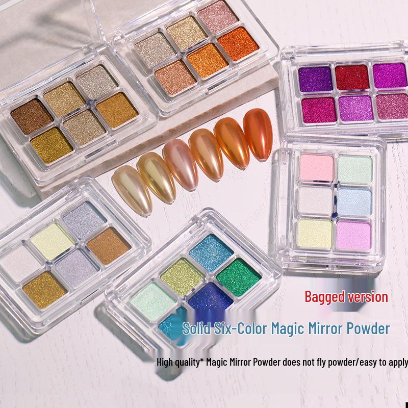 6-Color Magic Mirror Powder Eyeshadow Palette: Electroplated Glitter, Fairy, and Aurora Shades