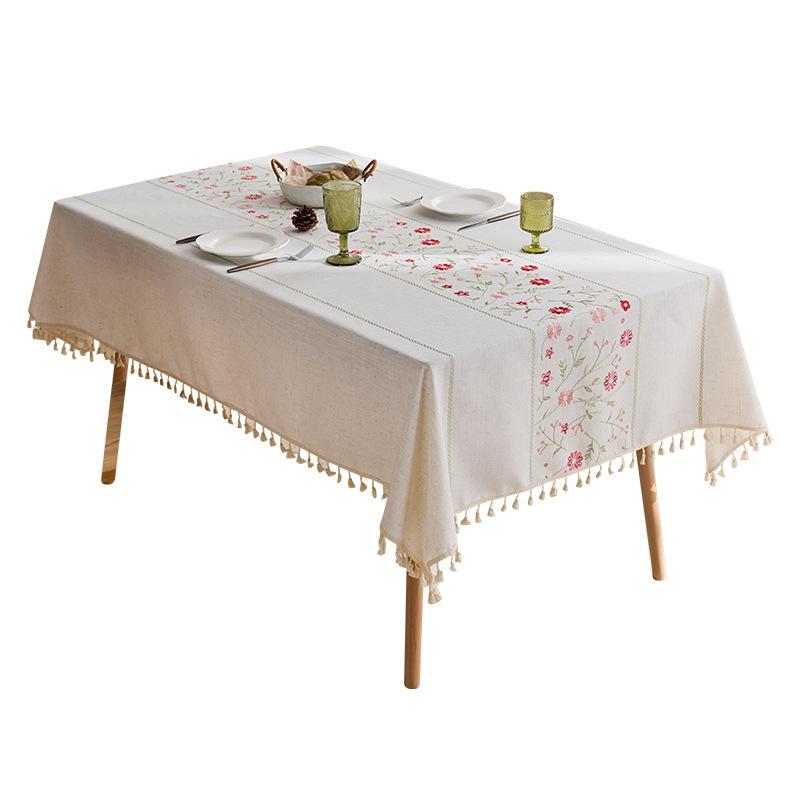 Cotton And Linen Light Luxury Embroidery Fabric Tablecloth Three-Dimensional High-Grade Embroidery Table Cloth Rectangular Coffee Table