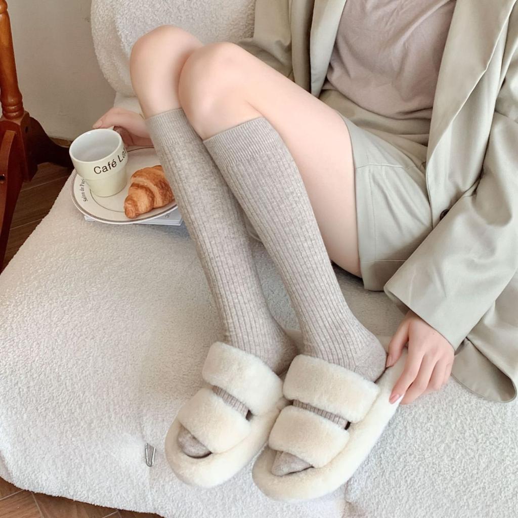 Knitting Cotton Women Stockings Autumn Winter Warm Thigh High Stockings Ladies Girls Fashion Solid Knee Socks Women Long Socks