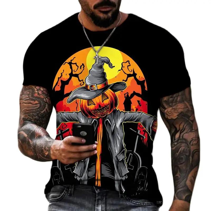 Fashion Terror Funny Pumpkin Shape 3D Printed Graphic T Shirts For Men Halloween Festival Casual Personality Round Neck Tees Tops