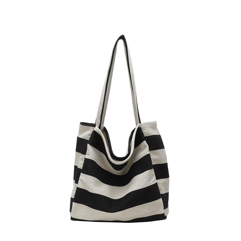 Canvas Large Capacity Bag With Stripes For Casual Daily Use
