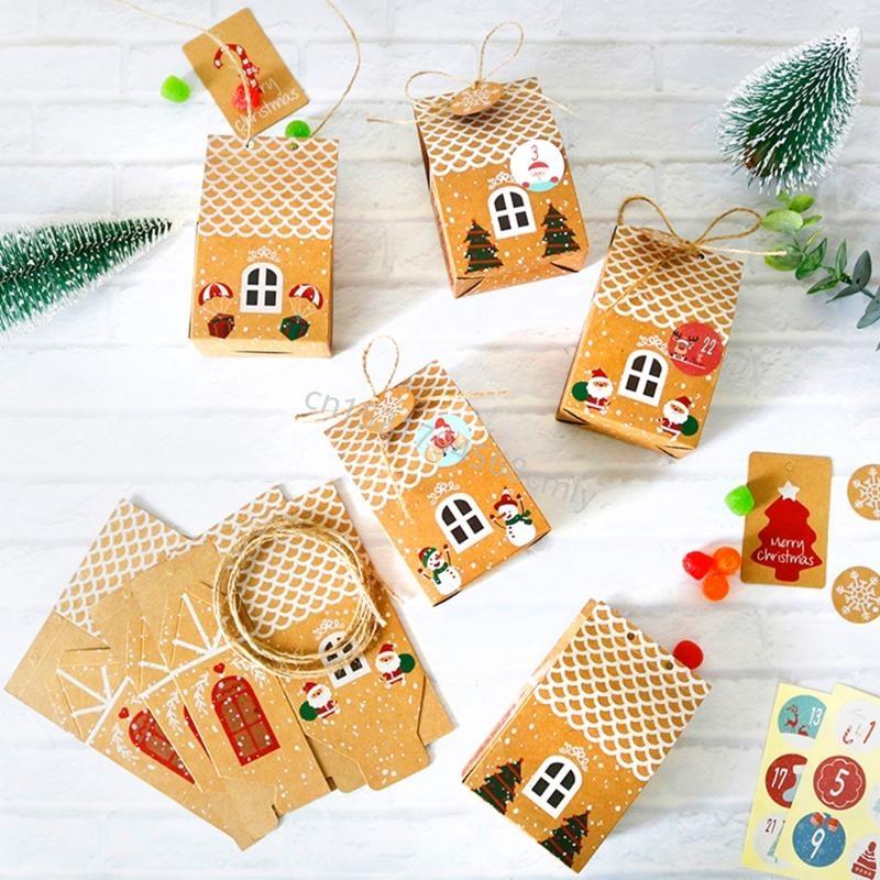 Christmas Advent Calendar Box 24 Days Surprise Fillable Candy Bags Holiday Decor 6XDE