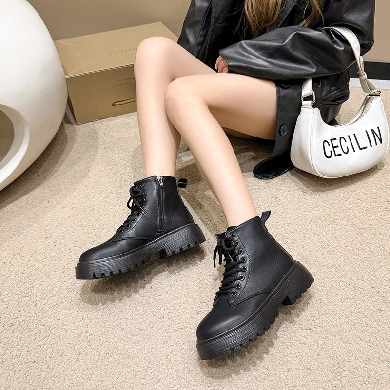 Fashion Women's Platform Short Boots 2025 Autumn and Winter Solid Color Classic Light Luxury Fashion Motorcycle Fashion Boots.