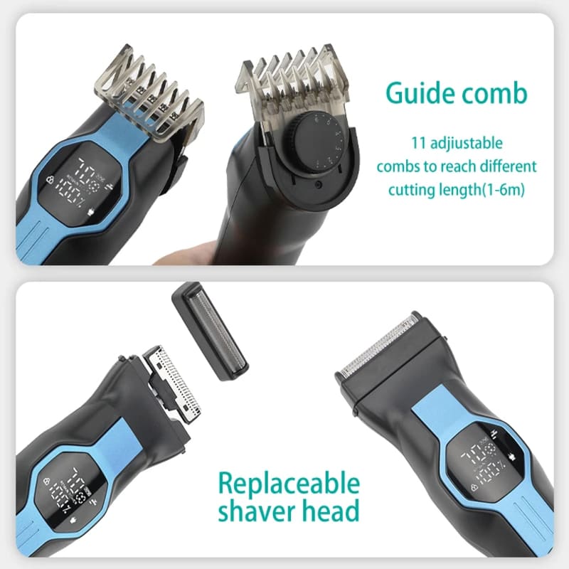 Men's Multi-function Digital Display Large Battery Long-lasting Hair Clipper Five-in-one Set Nose Hair and Sideburns Trimmer Razor Grooming Essential