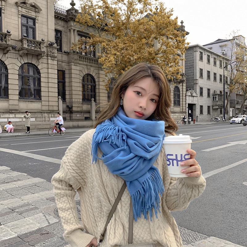 White Cashmere Scarf: Thickened, Solid Color, Versatile for Women & Men, Perfect for Autumn & Winter