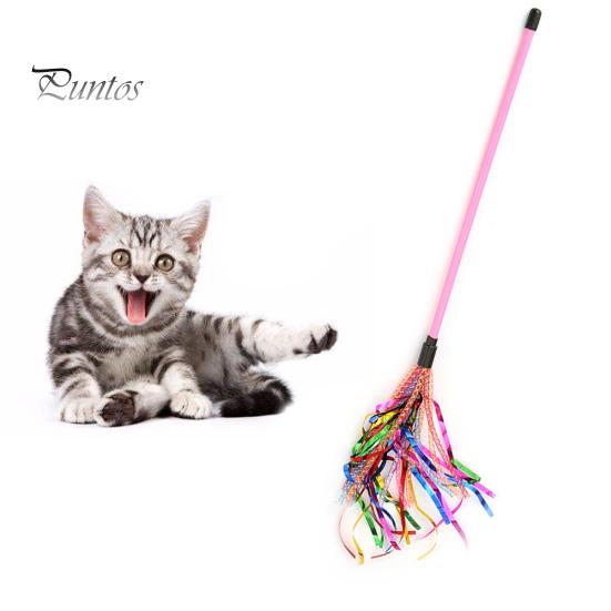 Colorful Rattle Ribbon Teaser Rod Wand Stick Pet Cat Kitten Bite Chew Chase Toy