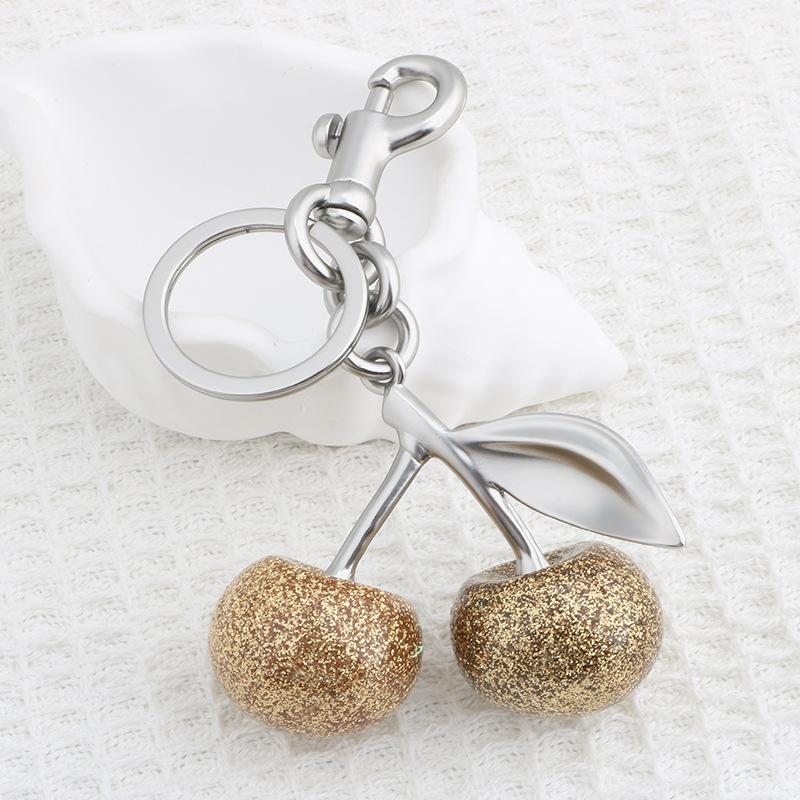 Sparkling Gold Cherry Pendant for Bag Glitter Resin Cherry Pendant for Purse Keychain Charm Festive Christmas Accessory
