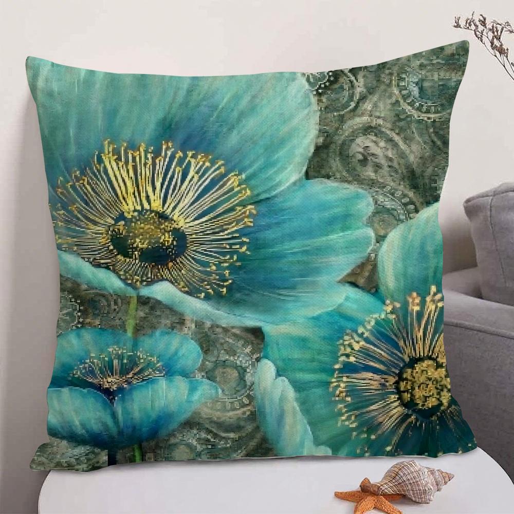 Oil Painting Floral Elegant Cushion Cover Natural Linen Organic Fabric DoubleSided Printing Sofa Home Decor Gift Pillow Case
