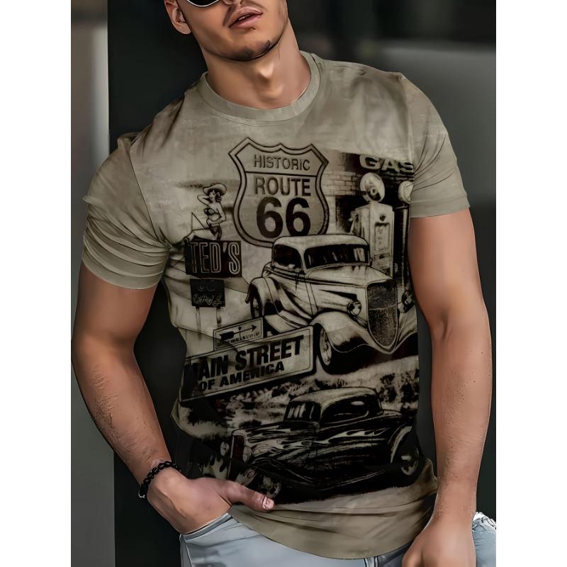 Men s Printed T-Shirt, Short Sleeve Round Neck Tee, Summer Outdoor Wear for Men S
