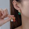 Bloemvormige Oorbellen Met Kleurrijke Agate Kralen Imitatie Parel Hangers Minimalistisch Elegante Sieraden Vrouwen