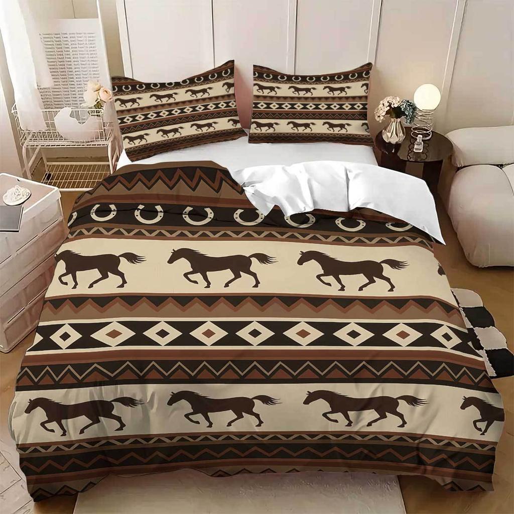 Home Textile Three-Piece Quilt Cover Horse 3D Digital Printing Kit Horse Thickened Abraded Cloth Pillowcase Quilt Cover