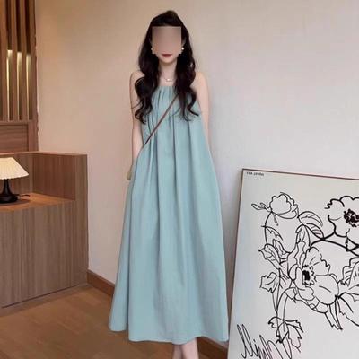 Backless Halterneck Suspender A-line Long Skirt Sleeveless Vest Dress Women's Summer New Casual Midi Length