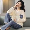 WeChat Herbst/Winter Damen Niedlicher Stil Rundhals Pyjama-Set - Langarm und Hose