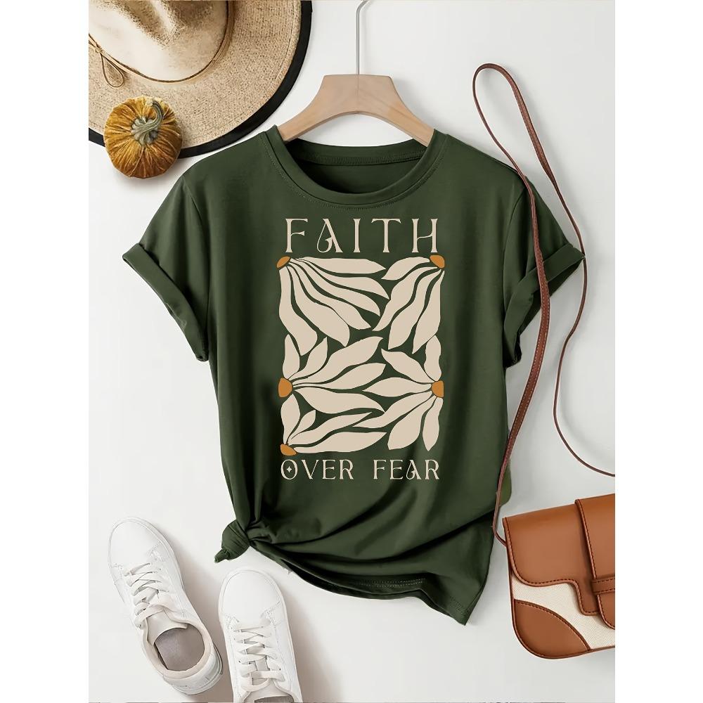 Faith Over Fear Women s Tee - Minimalist Leaf Graphic, Inspirational Casual Top M