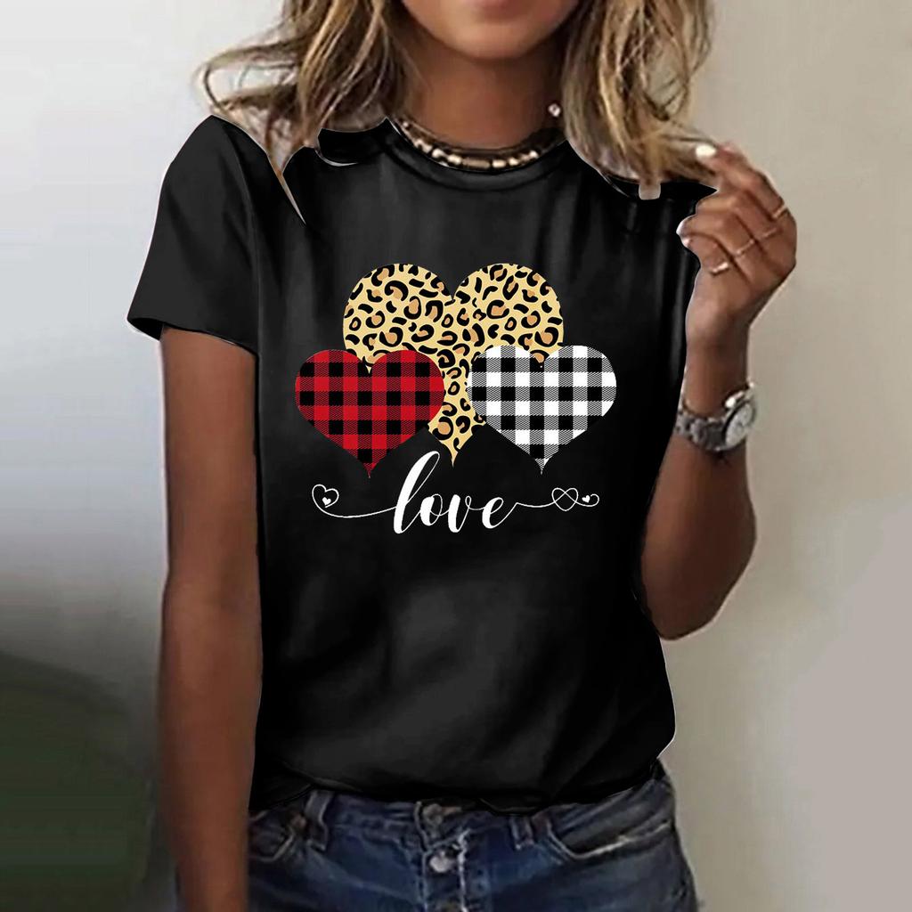 Summer New Style Ladies T-shirt Foreign Trade Casual All-match Love Printing All-match Blouse Ins Tide