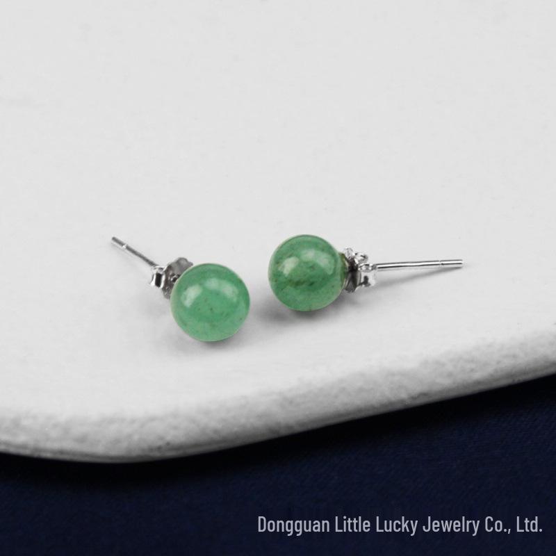 Jade Angel 925 Sterling Silver Aventurine Stud Earrings for Women - 6MM Round Bead Fashion Earrings