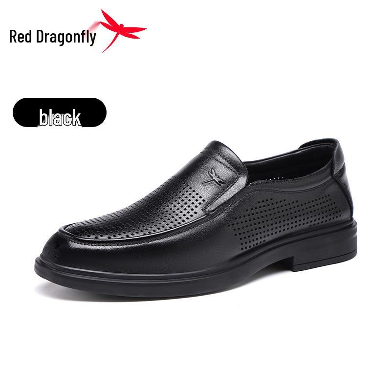 Red Dragonfly Men s Breathable Leather Slip-on Shoes - Summer Business Casual Perforated Design. 41