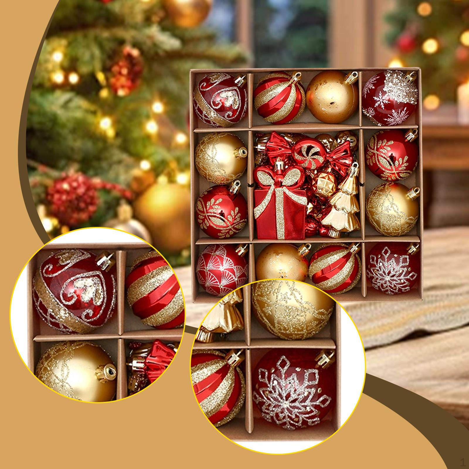 

46 Pieces Christmas Hanging Decorations Charm Pendants Decorative Baubles for Home Wreath Red Gold
