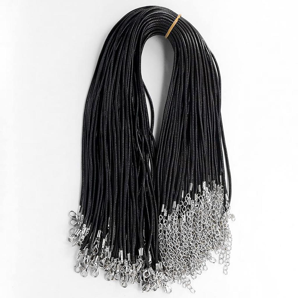 AAGWW 2mm*45cm 100pcs Leather Necklace Cords for DIY Handmade Necklaces with Lobster Buckles (Design: 2mm Thickness, Black, Total of 100)