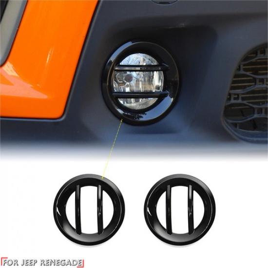 

Pair Front Fog Light Lamp Ring Cover Trims Decor Fits Jeep Renegade + Black