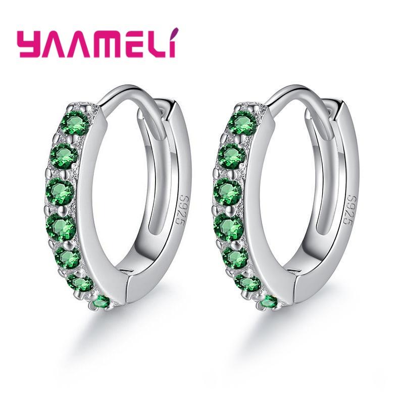 Classic 925 Silver Multicolor Cubic Zircon Small Hoop Earrings for Women Girls Wedding Party Fashion Jewelry Gifts