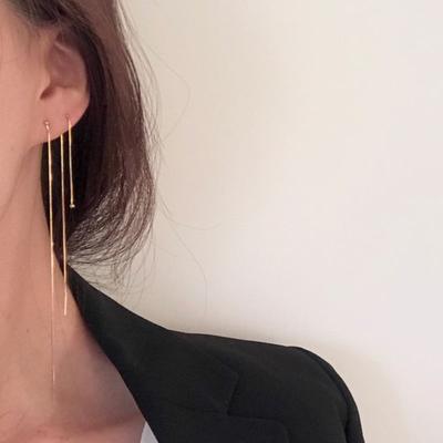 Taupe 925 Silver Long Drop Earrings