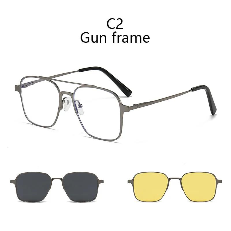 3 In 1 Pure Titanium Women Double Beam Glasses Frame With Polarized Clip On Sunglasses And Night Vision Men Half Rim Eyewear