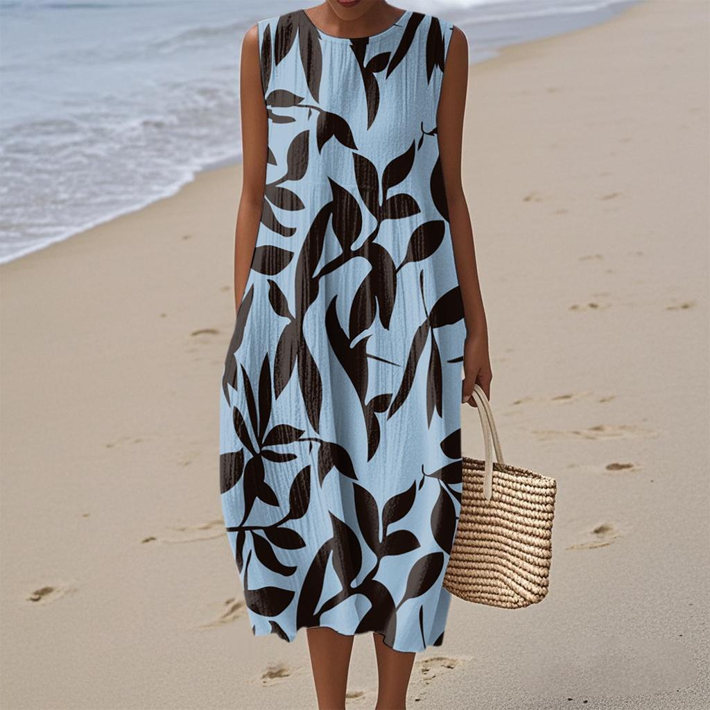 Women's Fashion Casual Sleeveless Round Neck Floral Elegant Temperament Dress
